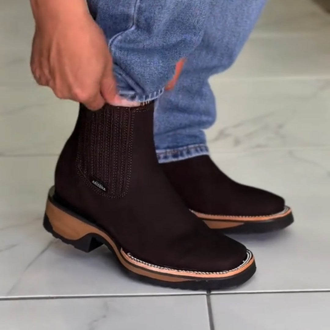 Men's Square-Toe Western Chelsea Ankle Boots