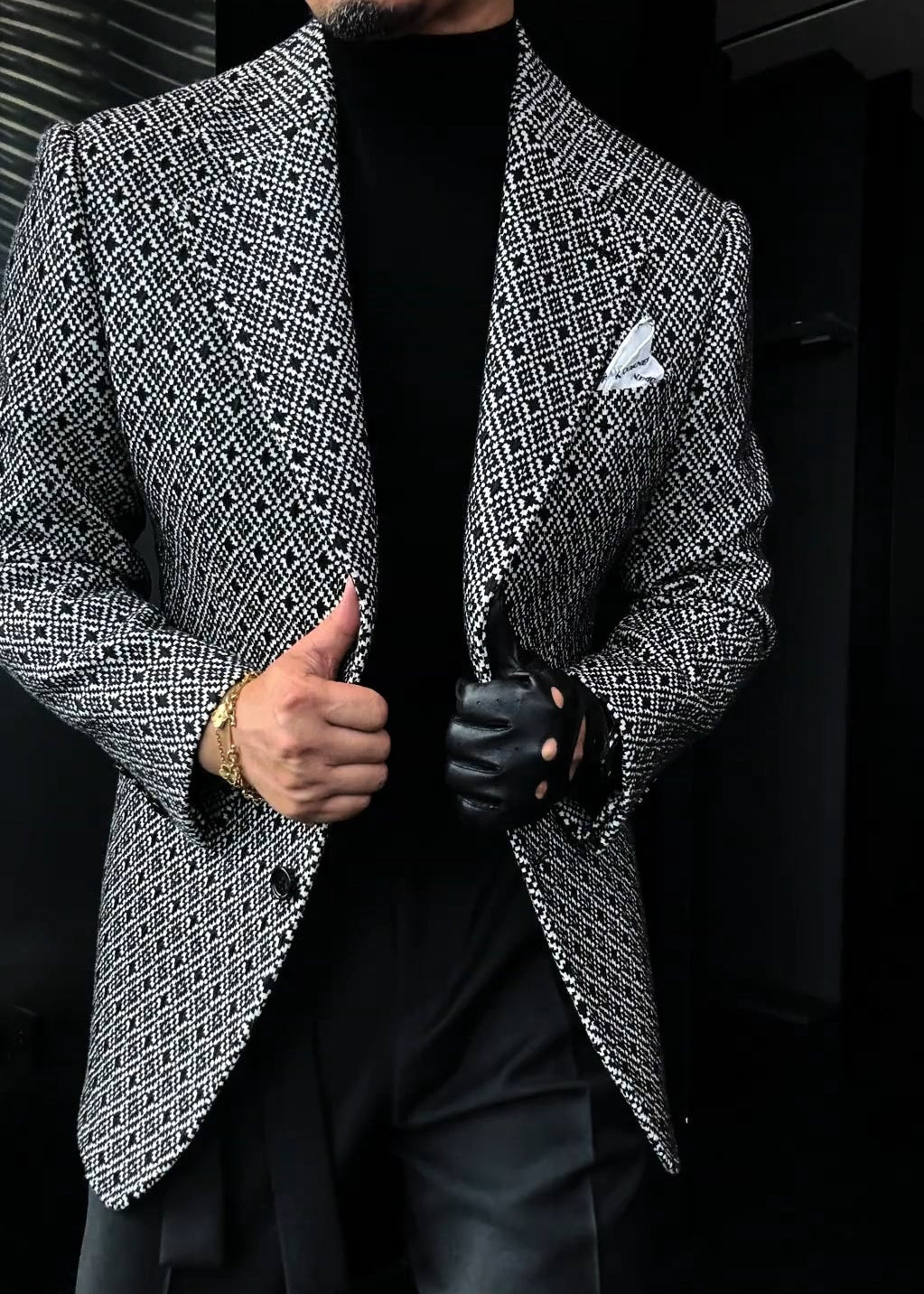 Men’s Diamond-Quilted Jacquard Suit Jacket
