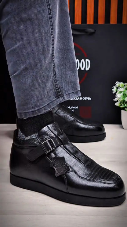 Men's Mid-Top Zipper Genuine Leather Casual Shoes