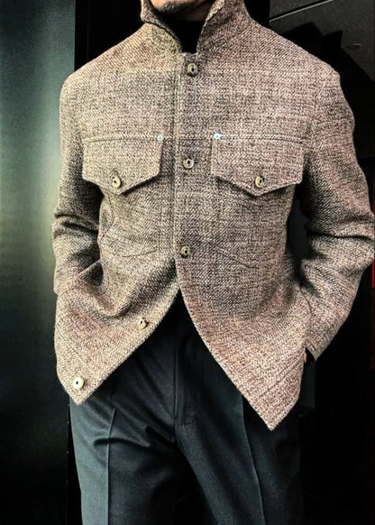 Men’s Heavy-Duty Linen Stand-Collar Jacket