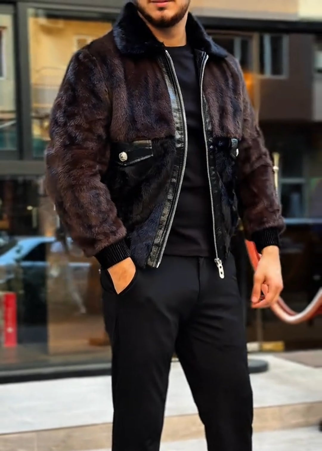 Men’s Golden Mink Fleece Jacket – Autumn & Winter Fur Outerwear