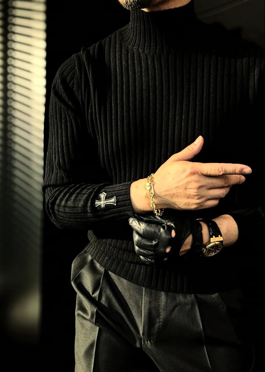 Men's Textured Sweater with Cross Accents