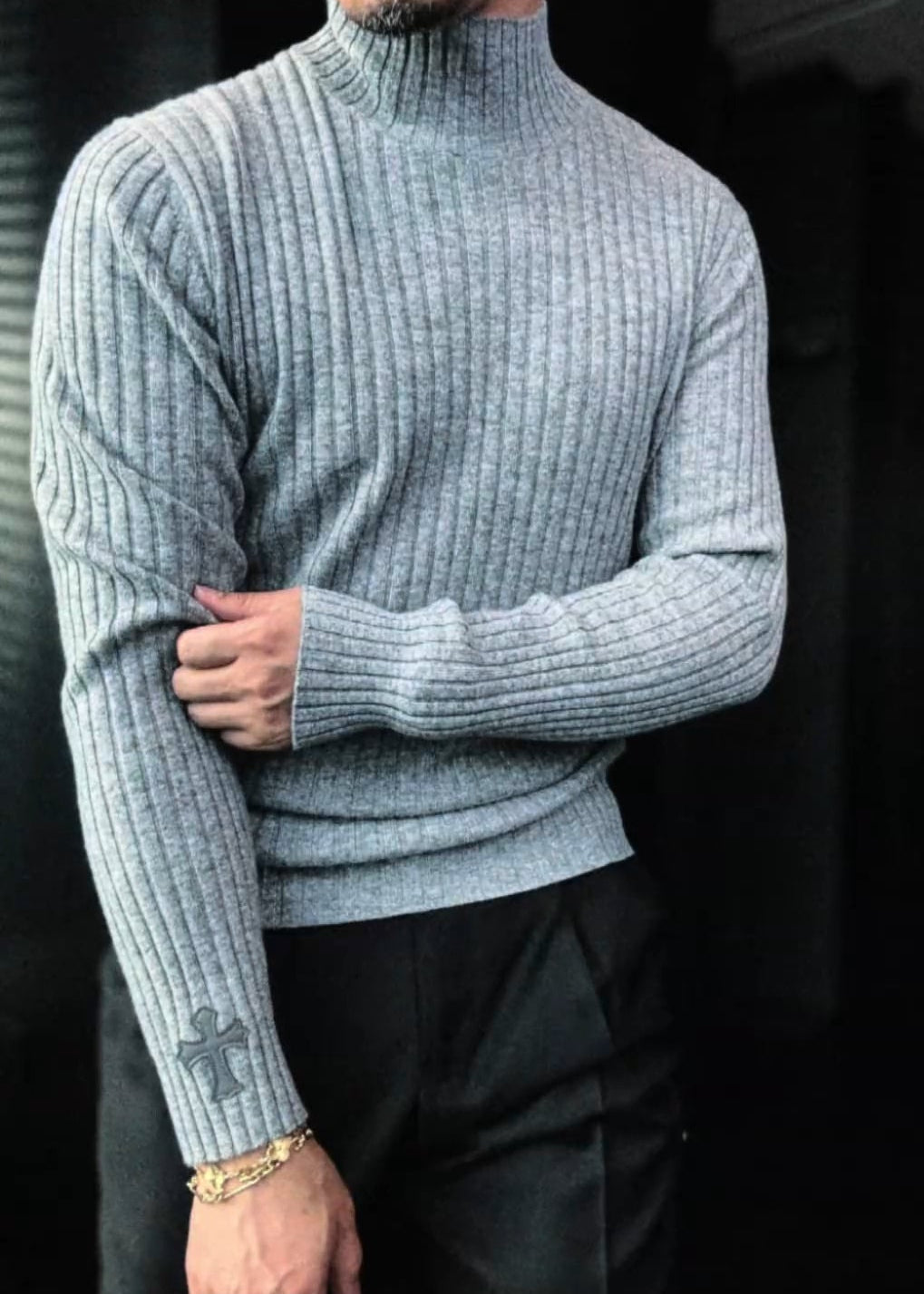 Men's Textured Sweater with Cross Accents