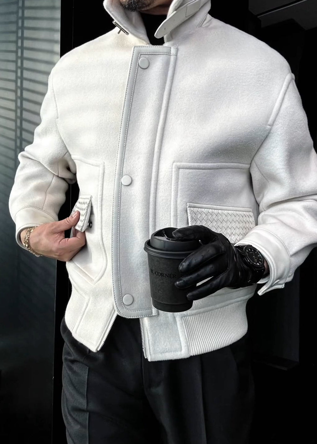 Men’s Lapel Knitted-Pocket Suede Jacket