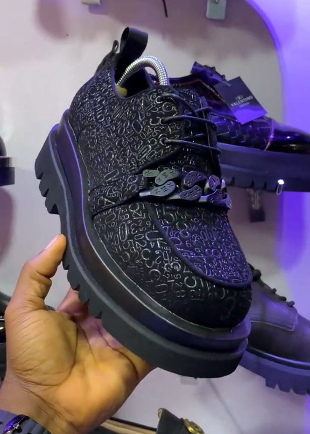 Men’s Casual Leather Shoes – Embossed Numbers/Letters & Chain