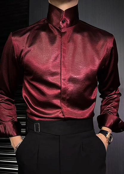 Men’s Textured Stand-Collar Long-Sleeve Shirt
