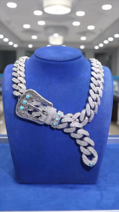 Silver Sparkle - Clasp Cuban Necklace with Gemstones