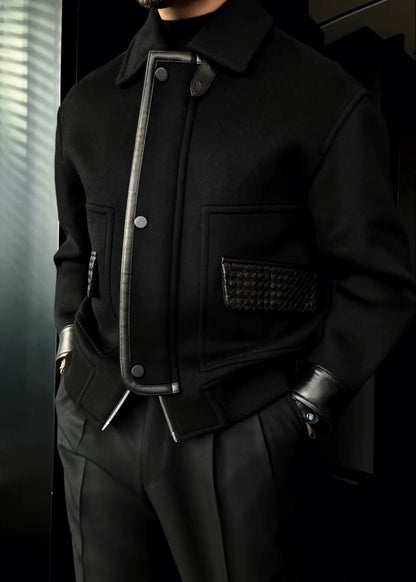 Men’s Lapel Knitted-Pocket Suede Jacket