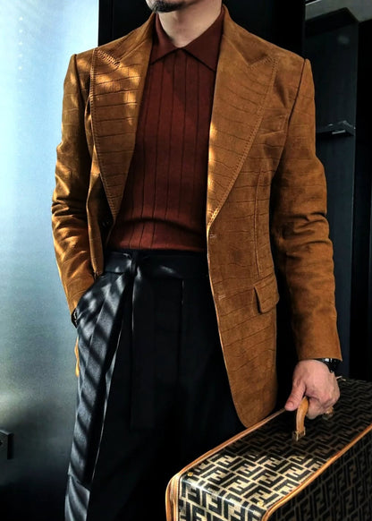 Men’s Autumn Leaf Yellow Textured Blazer