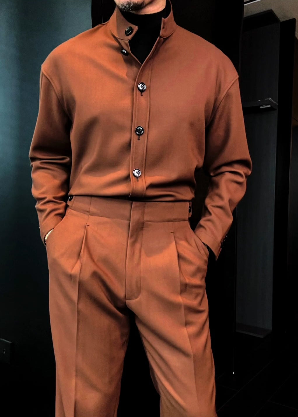 Men's Autumn Long-Sleeve Stand-Collar Maillard Retro Suit