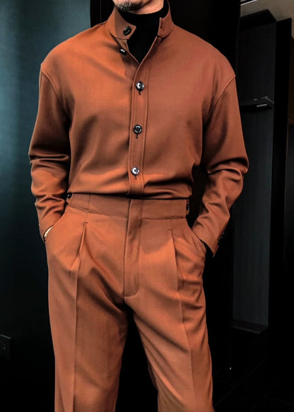 Men's Autumn Long-Sleeve Stand-Collar Maillard Retro Suit