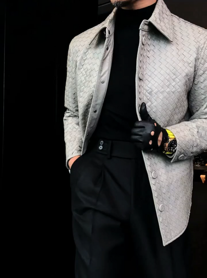 Men's High-End Woven Leather Jacket