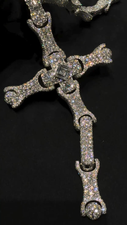 Movable Pavé Diamond Cross-and-Bone Chain