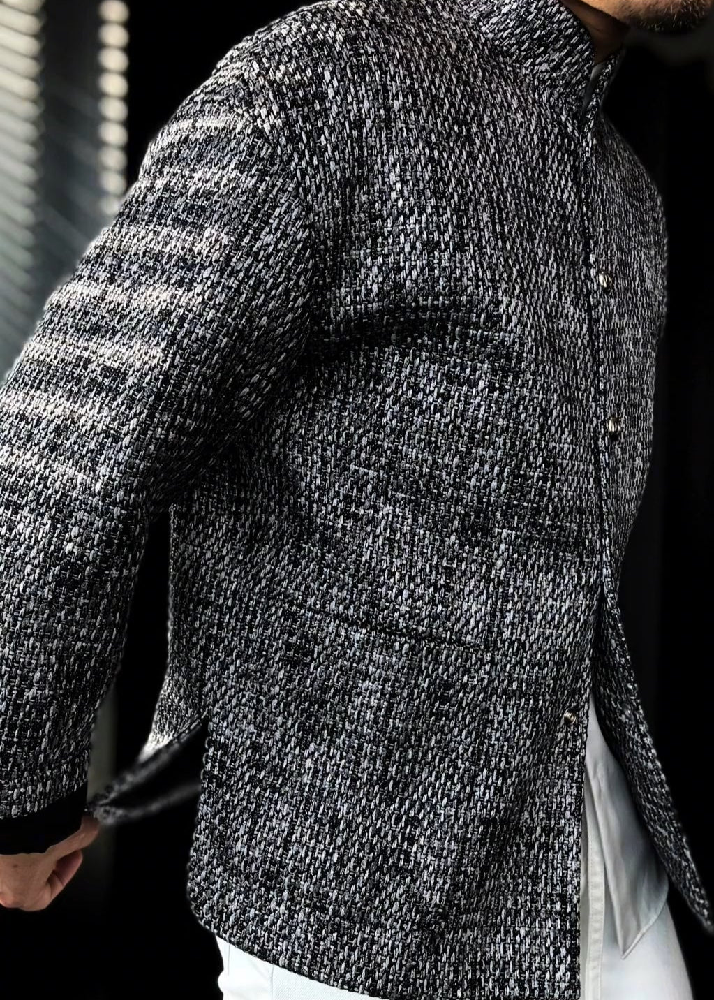 Men’s Stand-Collar Silver Gray Woven Slightly Relaxed-Fit Jacket