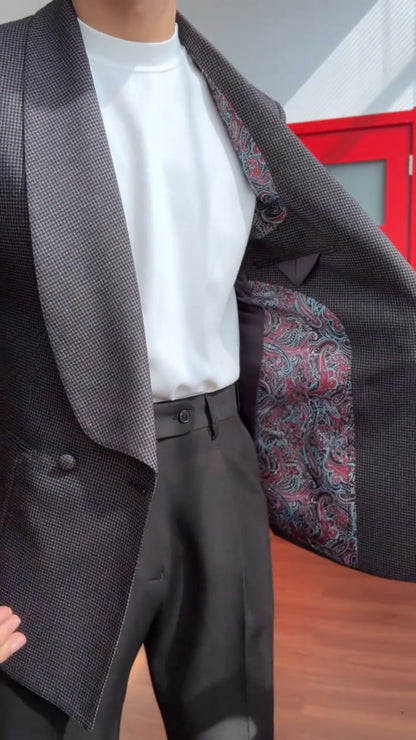 Men's Fine Check Blazer with Inner Print