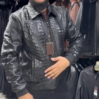 Men’s Light Luxury Snake Skin Leather Jacket