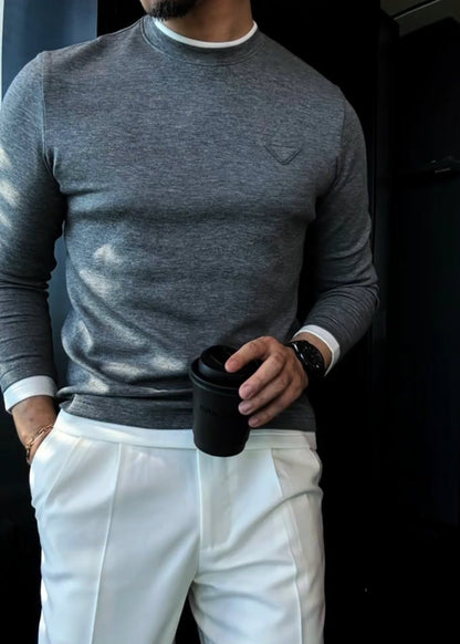 Men’s Versatile Color-Block Crewneck Top with Air-Layer Fabric & Chest Triangle Detail
