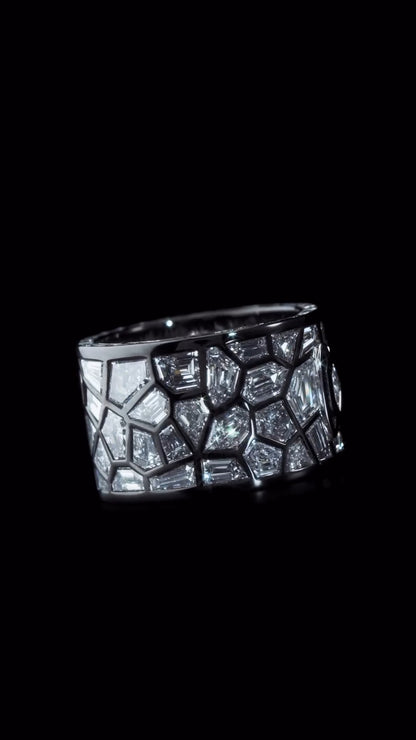 Heavy-Duty Sparkling White Gold Crushed Brick Ring