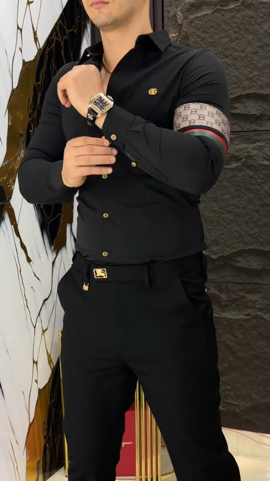 Men's Autumn Luxury Fashion Striped Shirt Set