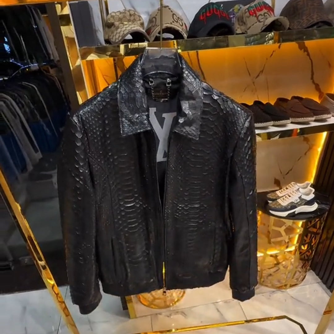 Men’s Light Luxury Snake Skin Leather Jacket