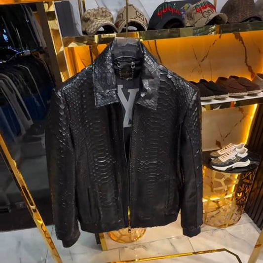 Men’s Light Luxury Snake Skin Leather Jacket