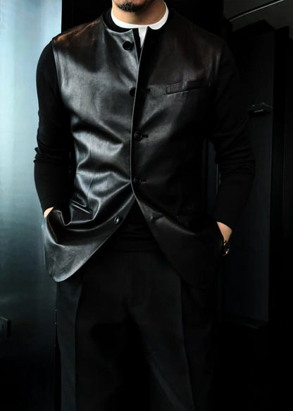 Men's Autumn Versatile Crew Neck Sleeveless Sheepskin Jacket