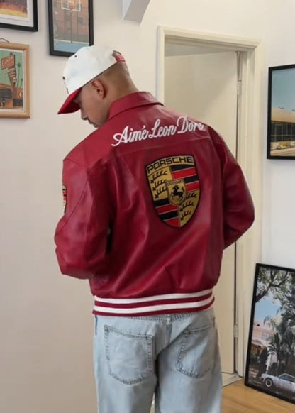 Vintage Red Biker-Style Leather Jacket