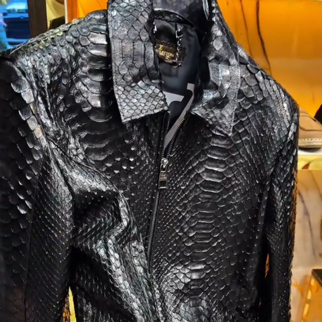 Men’s Light Luxury Snake Skin Leather Jacket