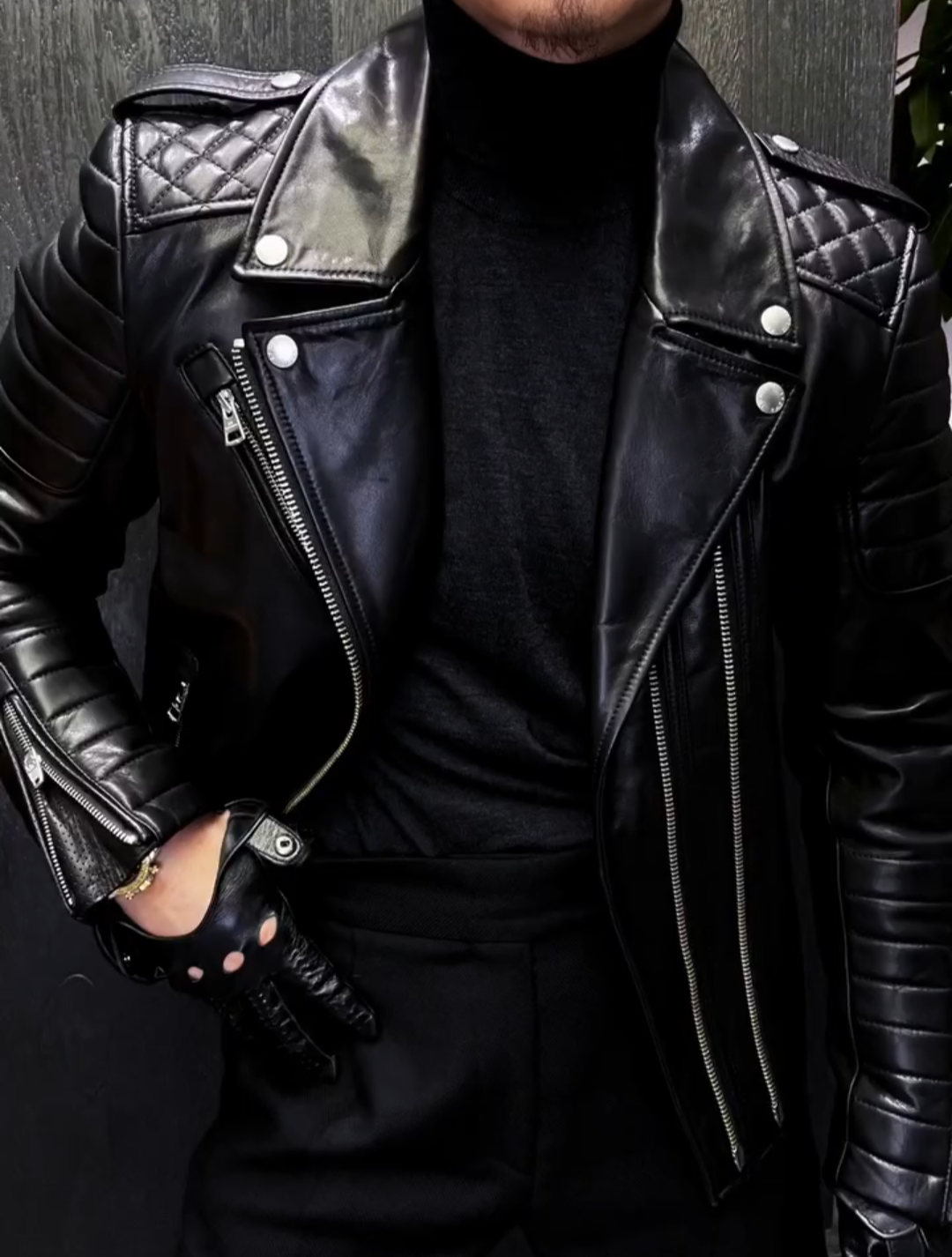 Men's Biker-Style Leather Jacket