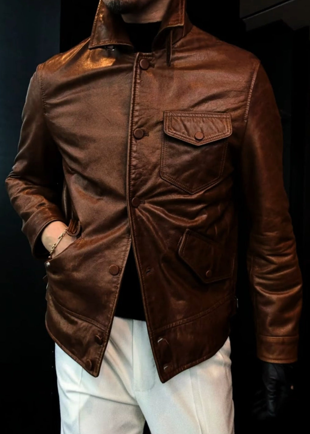 Men’s Collared Vintage Leather Jacket