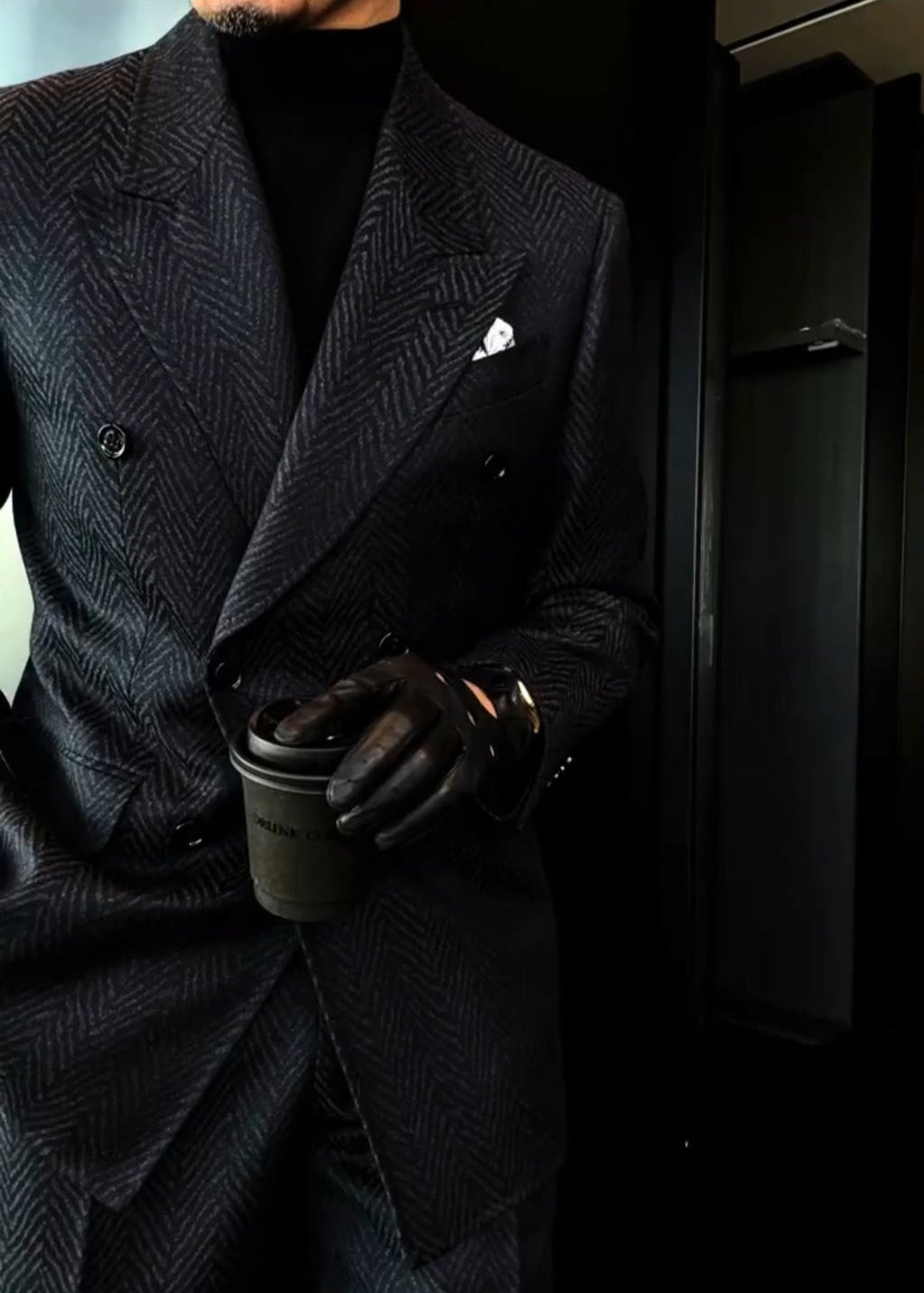 Men's Autumn Navy Blue Silver Herringbone Suit Set