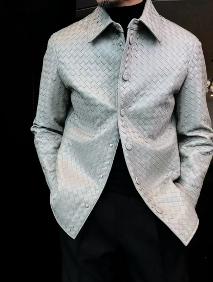 Men's High-End Woven Leather Jacket