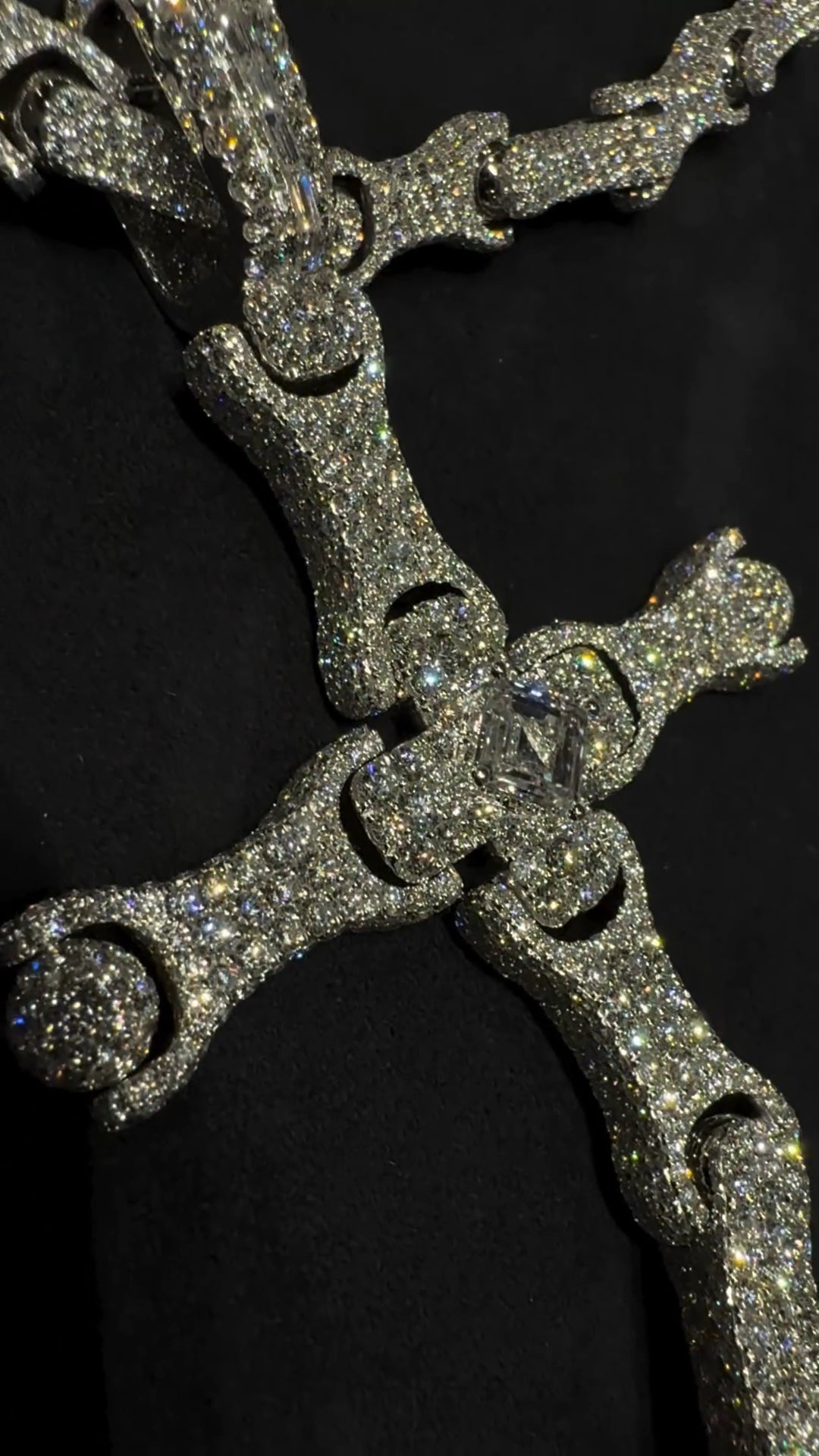 Movable Pavé Diamond Cross-and-Bone Chain