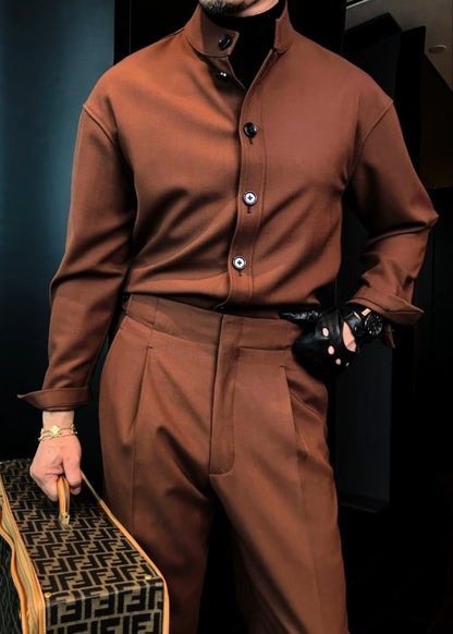 Men's Autumn Long-Sleeve Stand-Collar Maillard Retro Suit