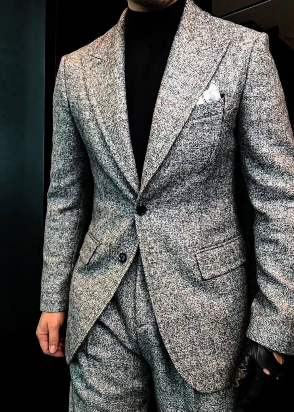 Men’s Autumn Deep Heather Gray Wide-Stitch Suit Set