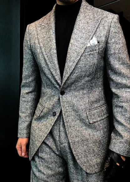 Men’s Autumn Deep Heather Gray Wide-Stitch Suit Set