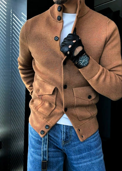 Men’s Wool-Cotton Blend Turtleneck Knitted Cardigan