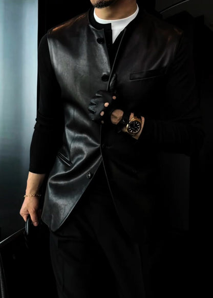 Men's Autumn Versatile Crew Neck Sleeveless Sheepskin Jacket