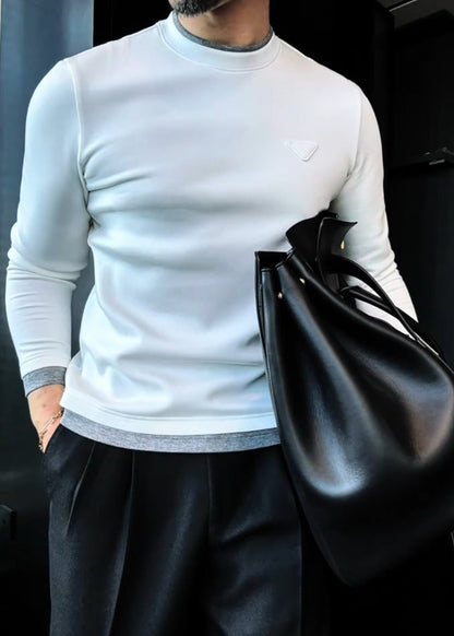 Men’s Versatile Color-Block Crewneck Top with Air-Layer Fabric & Chest Triangle Detail