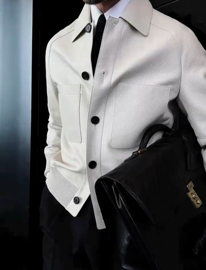 Men's Sheepskin Lychee-Grain Lapel Leather Jacket