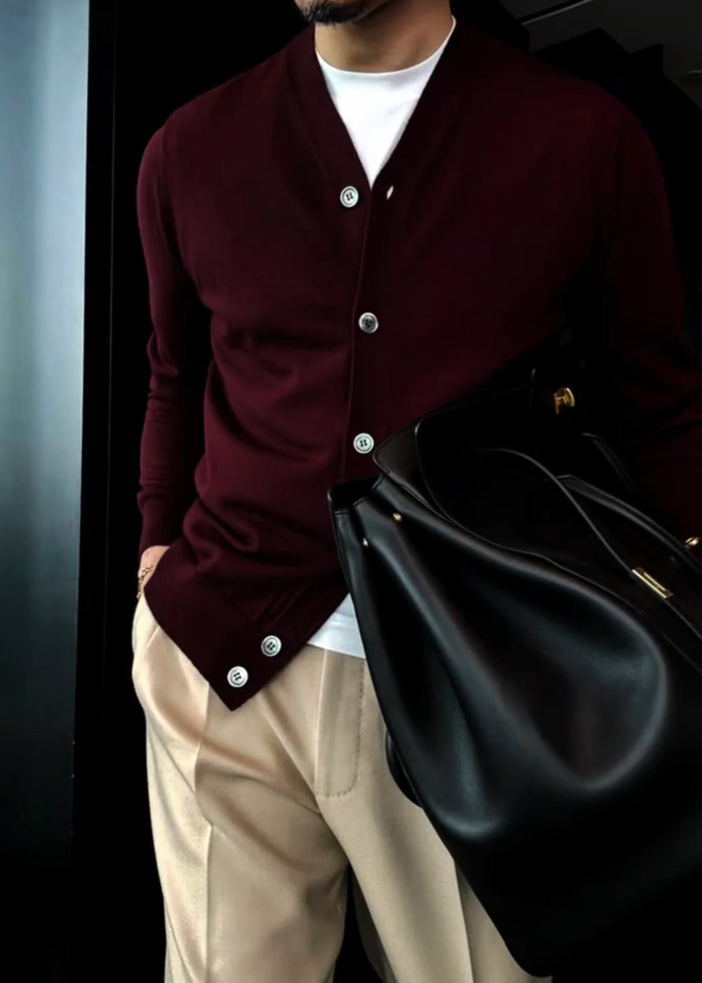 Men's Wool Knit Cardigan with Metal Buttons