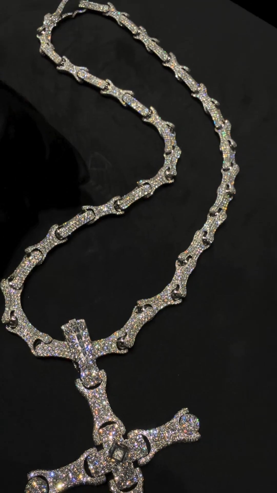 Movable Pavé Diamond Cross-and-Bone Chain