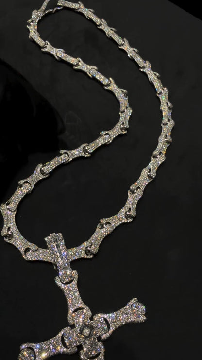 Movable Pavé Diamond Cross-and-Bone Chain