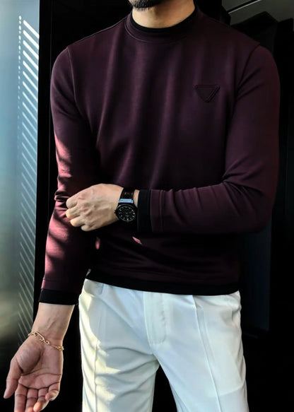 Men’s Versatile Color-Block Crewneck Top with Air-Layer Fabric & Chest Triangle Detail