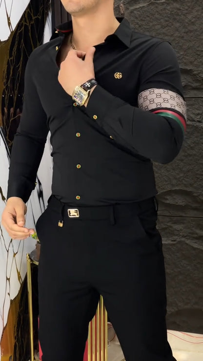 Men's Autumn Luxury Fashion Striped Shirt Set