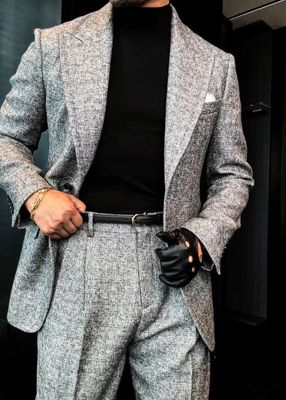 Men’s Autumn Deep Heather Gray Wide-Stitch Suit Set