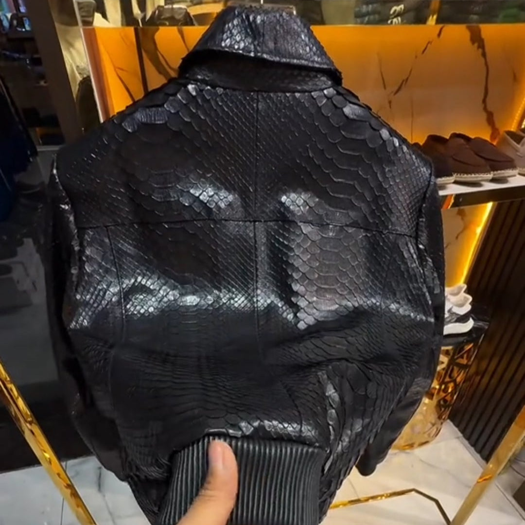 Men’s Light Luxury Snake Skin Leather Jacket