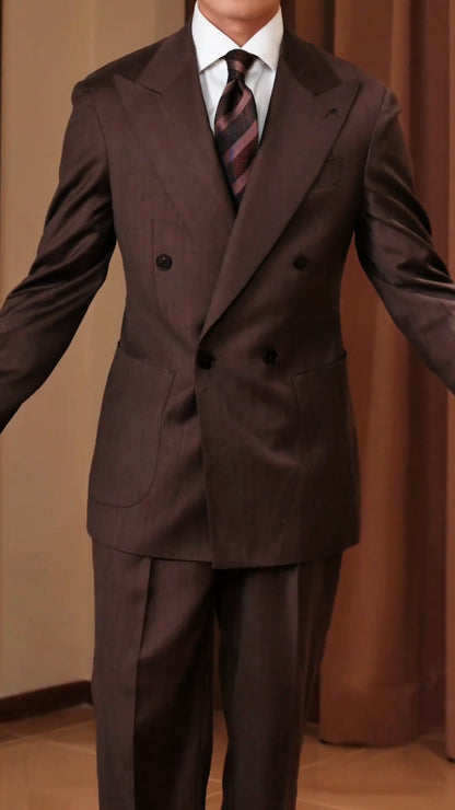 Men’s Wood-Grain Peak-Lapel Suit Set
