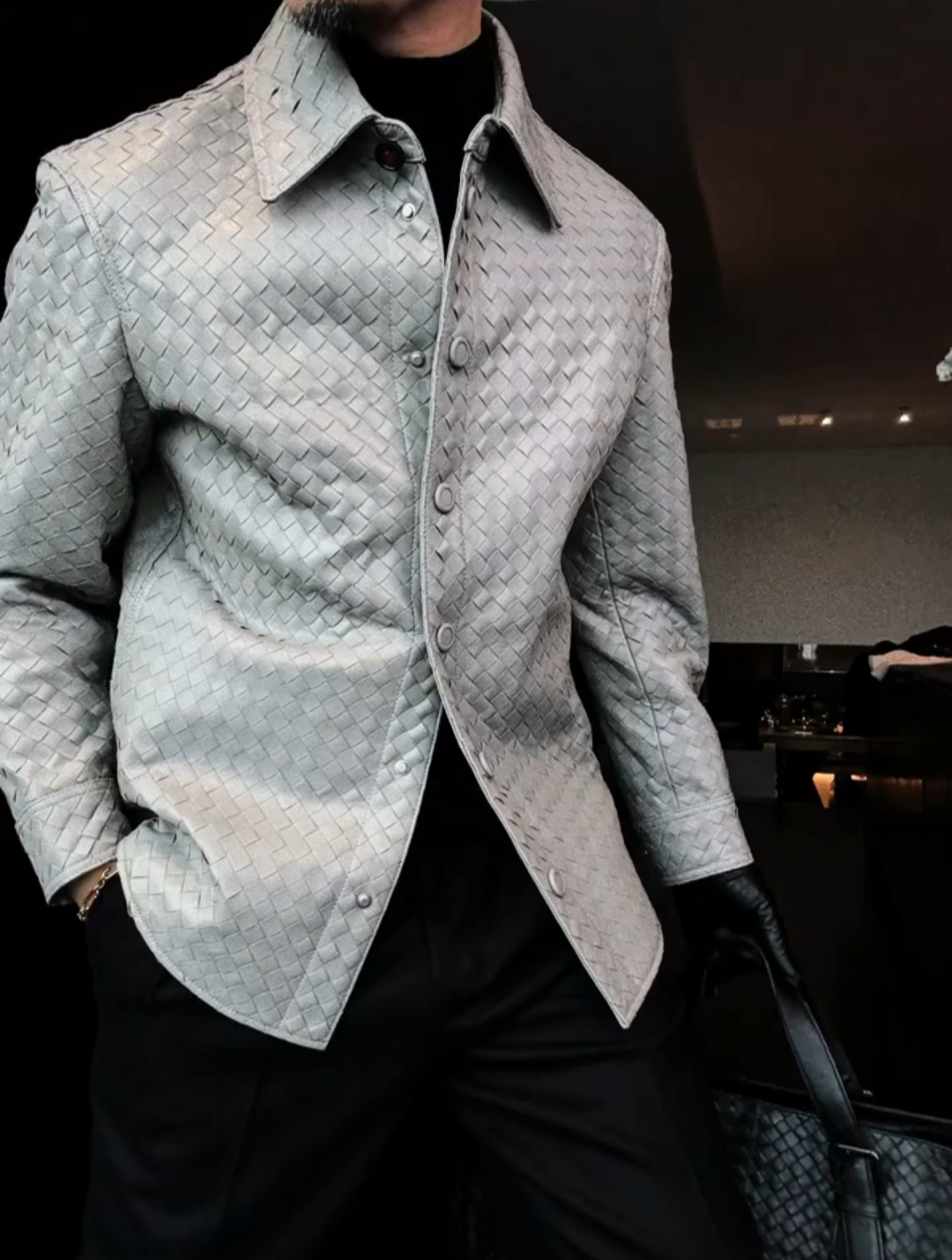 Men's High-End Woven Leather Jacket