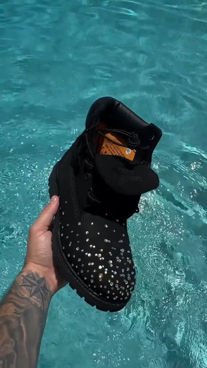 Fashionable High-Top Martin Boots with Rhinestones